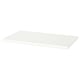 Flat LINNMON white shelf, rectangular, no support, plain design. White fiberboard material.
