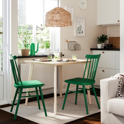 LISABO / HÖGVED Table and 2 chairs, ash veneer/green, 88 cm