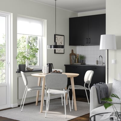 LISABO / VIHALS Table and 4 chairs, ash veneer/white Tibbleby beige-grey, 105 cm