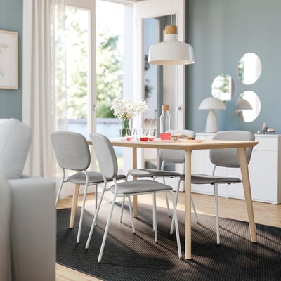 LISABO / VIHALS Table and 4 chairs, ash veneer/white Tibbleby beige/grey, 140x78 cm