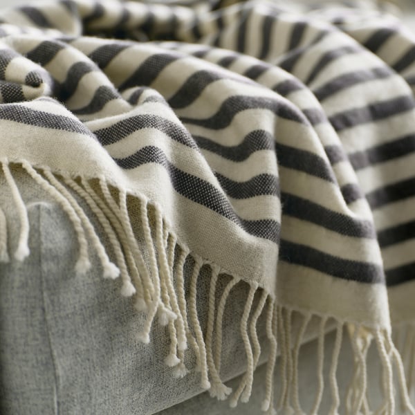 LIVVAKT Throw, off-white grey/striped, 130x170 cm