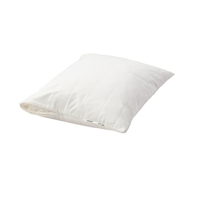 White LUDDROS pillow protector, square with zip, cotton-polyester blend.