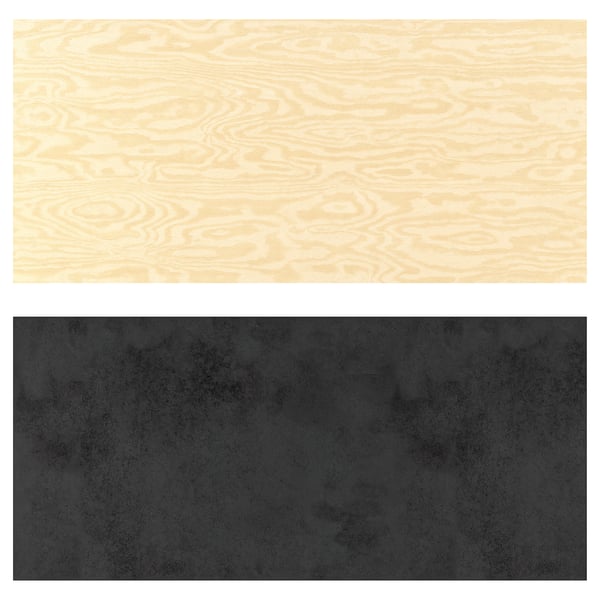 Two large rectangular panels displayed, one light wood grain, one dark solid colour.