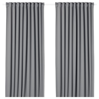 Two grey, sleek curtains with a rod pocket top, designed to block light and insulate windows.