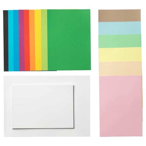 MÅLA craft paper in various colours, materials, and shapes.