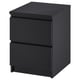 MALM black chest, square, sleek design, two drawers.