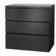 MALM black chest, 3 drawers, smooth fronts, rectangular.