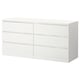 MALM white chest, 6 drawers, minimalist design.