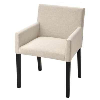 A beige MÅRENÄS chair with black legs, made of polyester and nylon, designed for easy cleaning.
