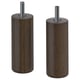 Dark wooden cylindrical furniture legs, pair. Solid oak stained brown, threaded metal top.