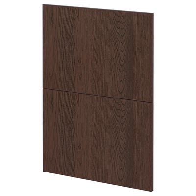 Dark brown wooden cabinet panel with grain texture. Rectangular, flat design with fine detail.