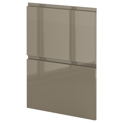 A high-gloss dark grey-brown METOD kitchen cabinet with sleek, handle-free design.