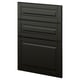 Black kitchen cabinet, modern, flat panel design, three drawers and one door with beveled edges.