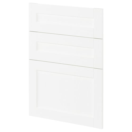A white METOD kitchen cabinet with a subtle grain texture. It has a rectangular, flat-panel design with three sections.