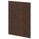 Dark brown wooden panel, part of ikeas METOD kitchen system. Horizontal grooves and solid wood edging.