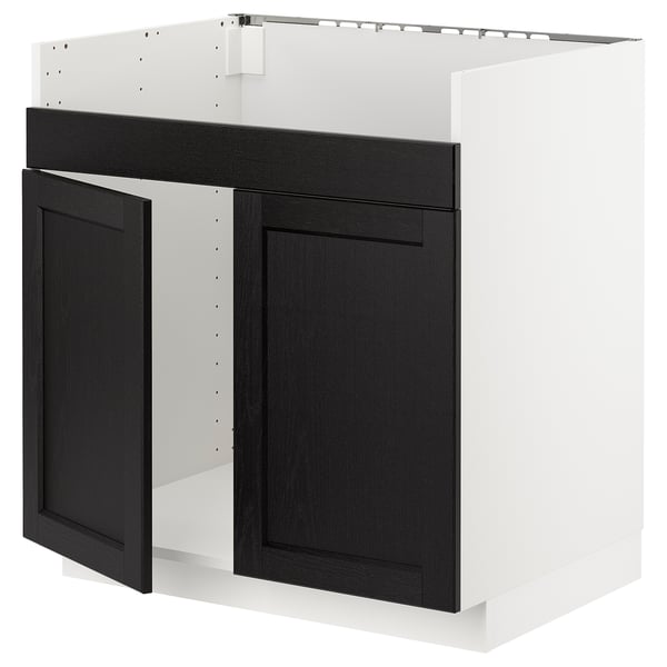 METOD kitchen unit: white & dark brown wood, square shape, flat panels, sturdy frame.