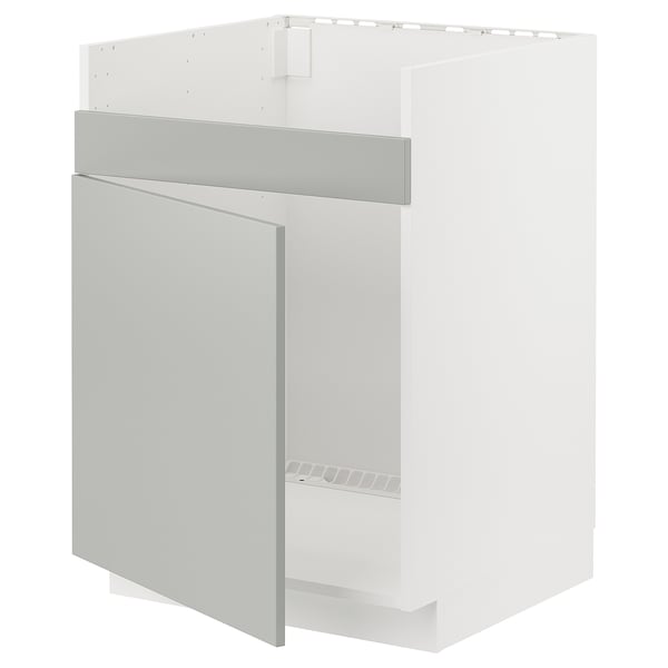 Modular kitchen cabinet, white with light grey drawer, modern design, clean lines, sturdy construction.