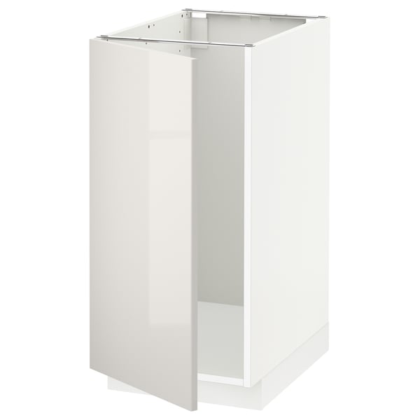 White high-gloss METOD kitchen cabinet, modern design, space-saving shape.