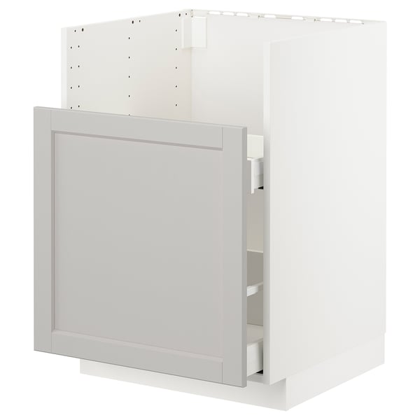 White METOD kitchen cabinet with light grey drawer.