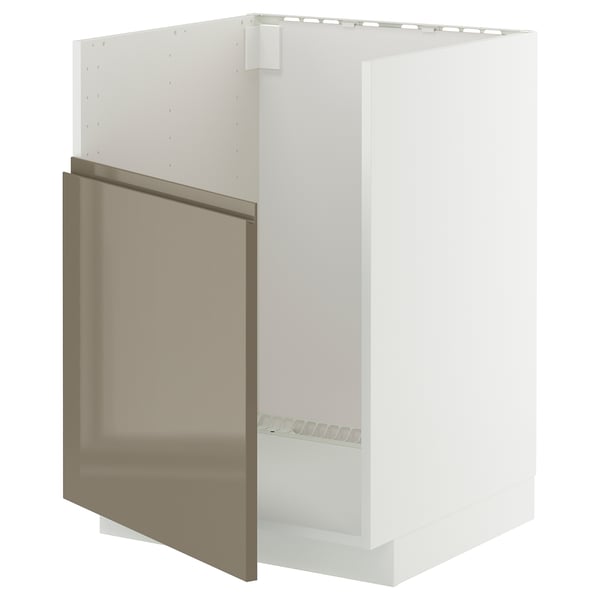 White METOD kitchen cabinet with dark grey-brown glossy door.