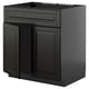 Black kitchen cabinet with two doors and a drawer. Modern design for sleek, sophisticated look.
