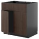Dark wood ikea METOD kitchen cabinet. Square, modern design with two doors and no top.