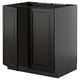 Black modern kitchen cabinet, sleek, rectangular, with beveled edges. Part of ikeas METOD system.