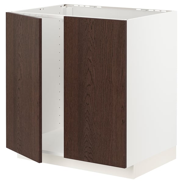 Ikea METOD kitchen unit, white and dark brown, rectangular, modern design.