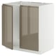 Modern kitchen cabinet, METOD white, glossy dark grey-brown doors, sleek design, metallic handles, sturdy frame.