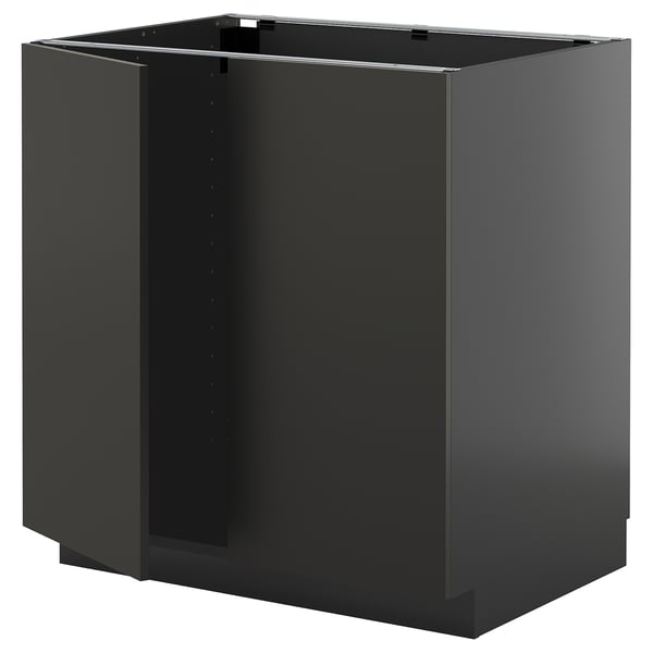 Black METOD kitchen cabinet, modern design, square shape, glossy finish, sturdy particleboard frame.