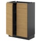 Modern black and light wood cabinet with minimalist design.