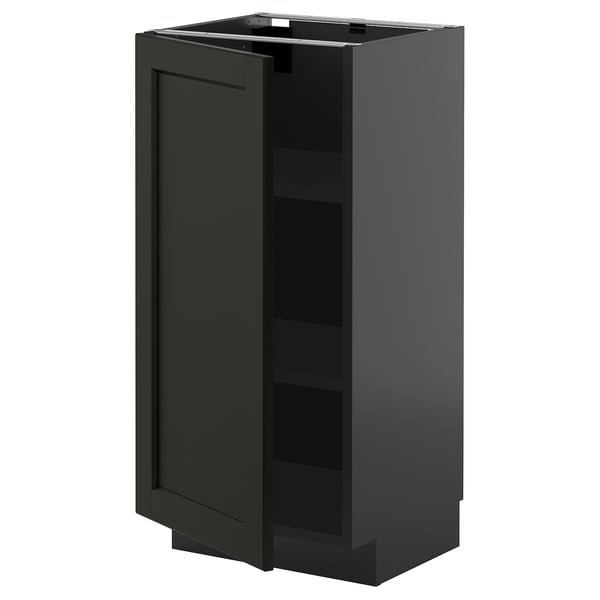 METOD kitchen cabinet in black stained lerhyttan with beveled edges, rectangular shape, and sturdy frame.