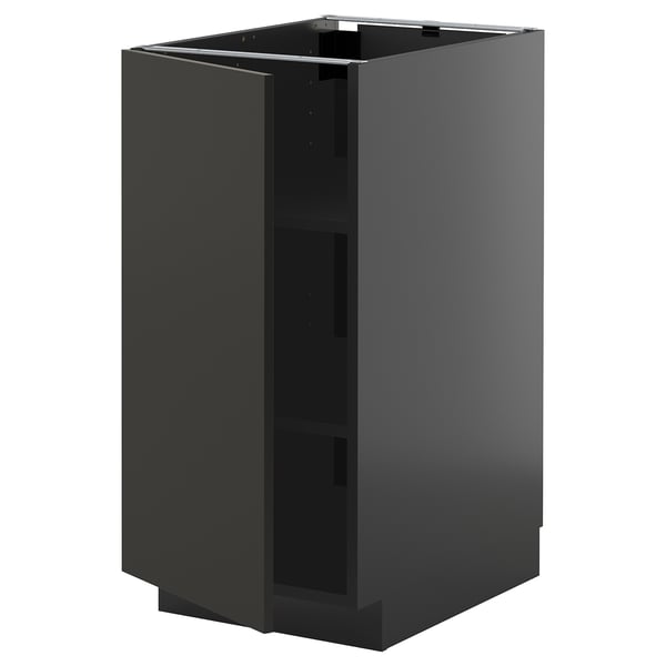 Black glossy METOD kitchen cabinet with single wide door, sleek design.
