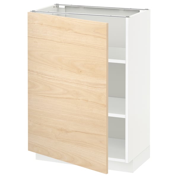 METOD kitchen cabinet with light ash door open, white frame.