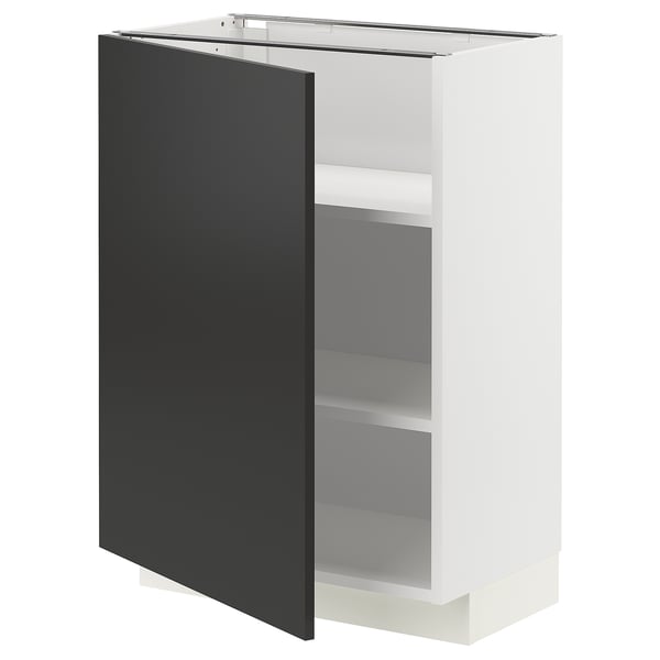 METOD kitchen unit, white and black, modern minimalist design. Adjustable shelves.