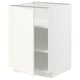Ikea METOD white kitchen cabinet, open, with adjustable shelves.