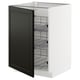 White METOD kitchen cabinet with black beveled door, chrome wire racks.