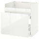 White high-gloss kitchen cabinet with smooth drawers.