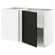 A white METOD kitchen cabinet with a black stained lerhyttan door. The cabinet has adjustable shelves and a modern design.