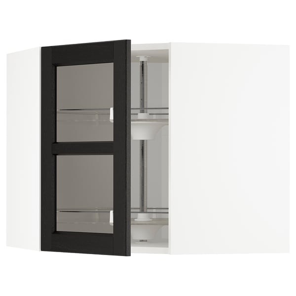 Modern black stained glass door kitchen cabinet with adjustable shelves.