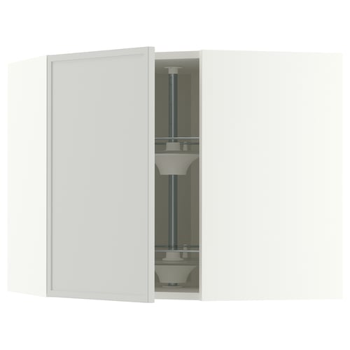 METOD Corner wall cabinet with carousel, white/Aspudden light grey, 68x60 cm