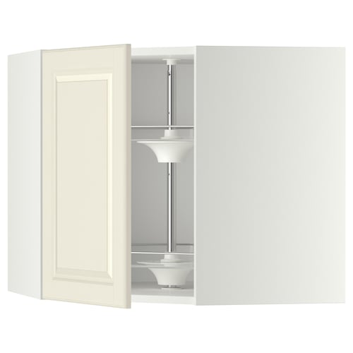 METOD white kitchen unit: off-white door, adjustable glass shelf, corner carousel.