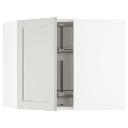METOD kitchen cabinet - grey with glass shelf, adjustable, beveled edges.