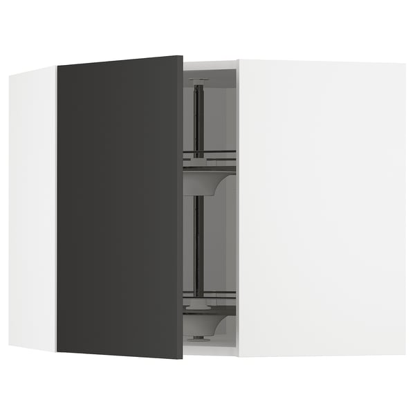 A modern black METOD kitchen cabinet with a sleek design and adjustable shelves.