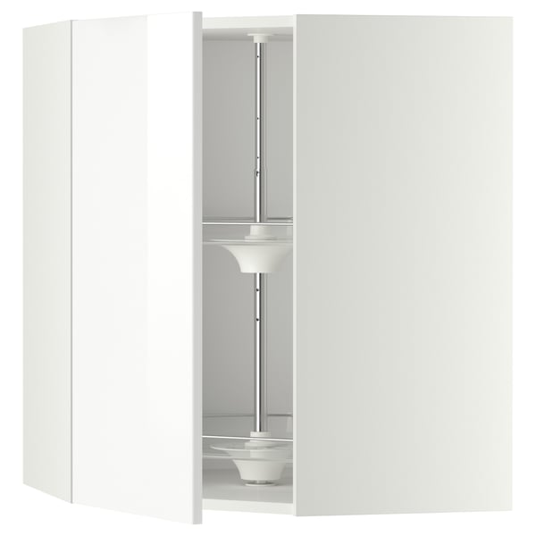 White METOD kitchen cabinet with corner carousel in glossy finish.
