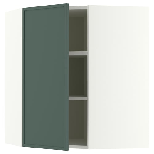 METOD Corner wall cabinet with shelves, white/Aspudden dark grey-green, 68x80 cm