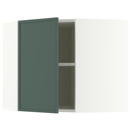 METOD Corner wall cabinet with shelves, white/Aspudden dark grey-green, 68x60 cm