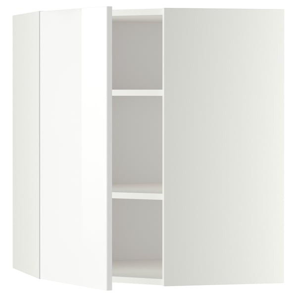 White METOD kitchen cabinet with adjustable shelves in modern glossy design.