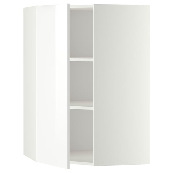 METOD white corner cabinet for kitchen, modern, glossy, adjustable shelf, white.