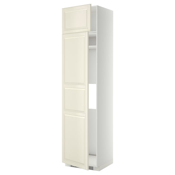 An off-white METOD kitchen cabinet. It is tall with a rectangular shape and has beveled edges.